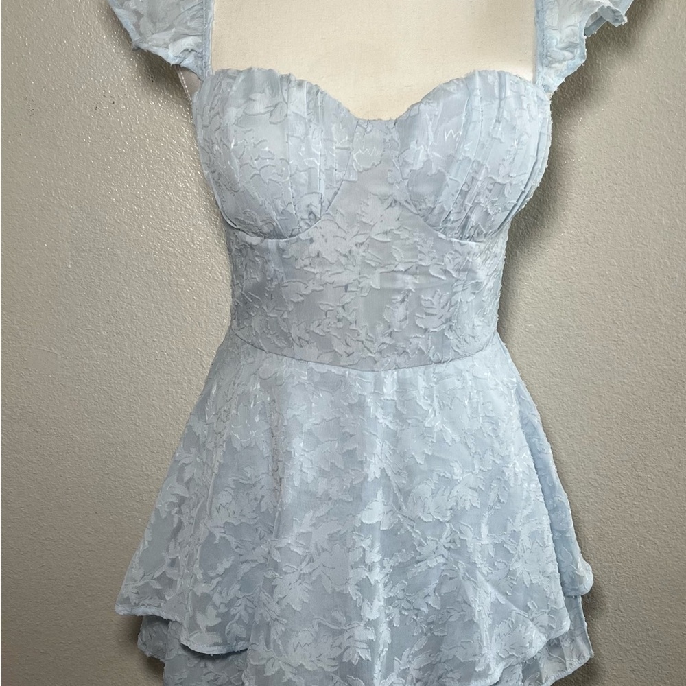 Windsor Light Blue Lace Mini Romper Dress S Babydoll Corset - Picture 8 of 13